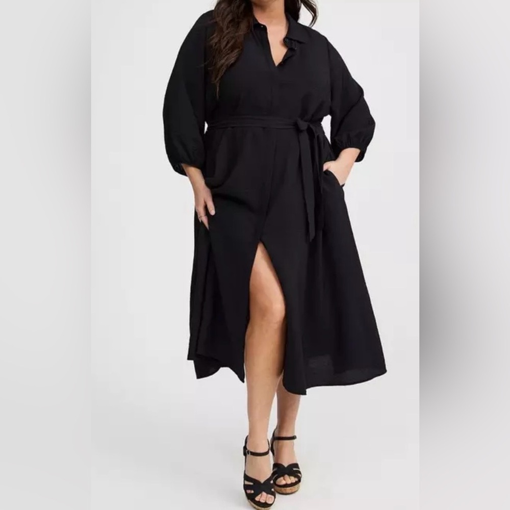 Torrid Women's Black Long Sleeve Front Tie Shirt Dress NWT Size L